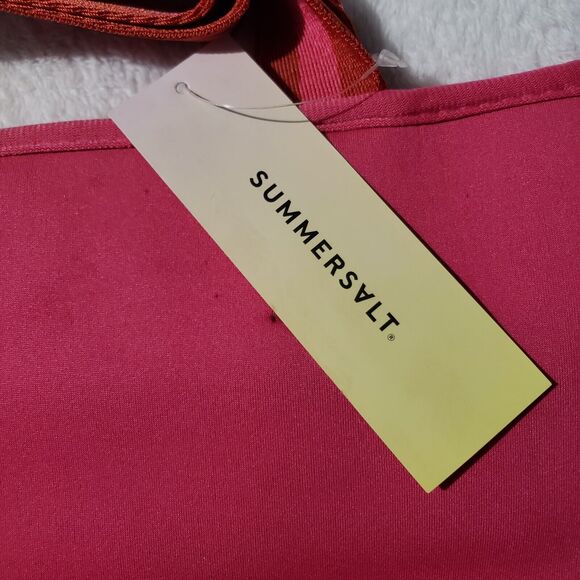 SUMMERSALT Neoprene Beach Tote Pink Red Mesh Zippered Inner Pocket Snap Closure - Picture 3 of 11